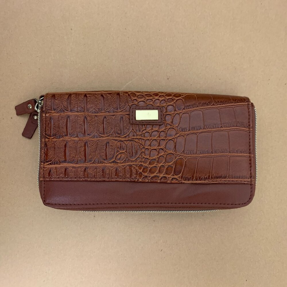 WOMENS  - NWOT man made BROWN Faux Crocodile zip around Wallet Clutch bag purse